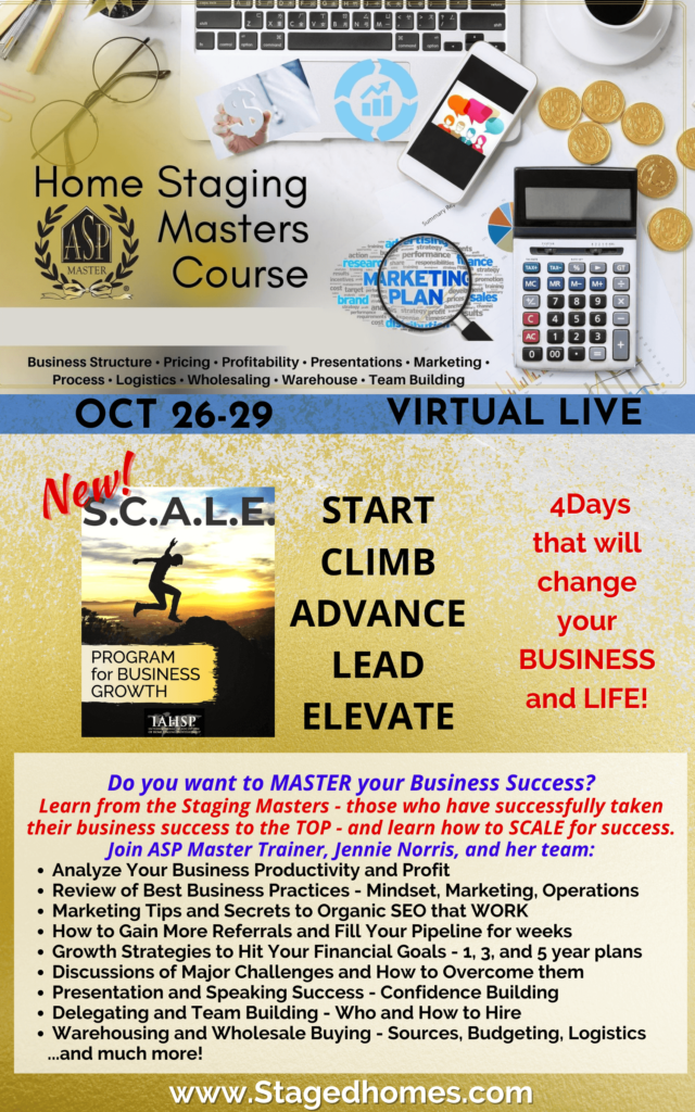 Home Staging Masters Course Virtual Live October 26 through 29 2021